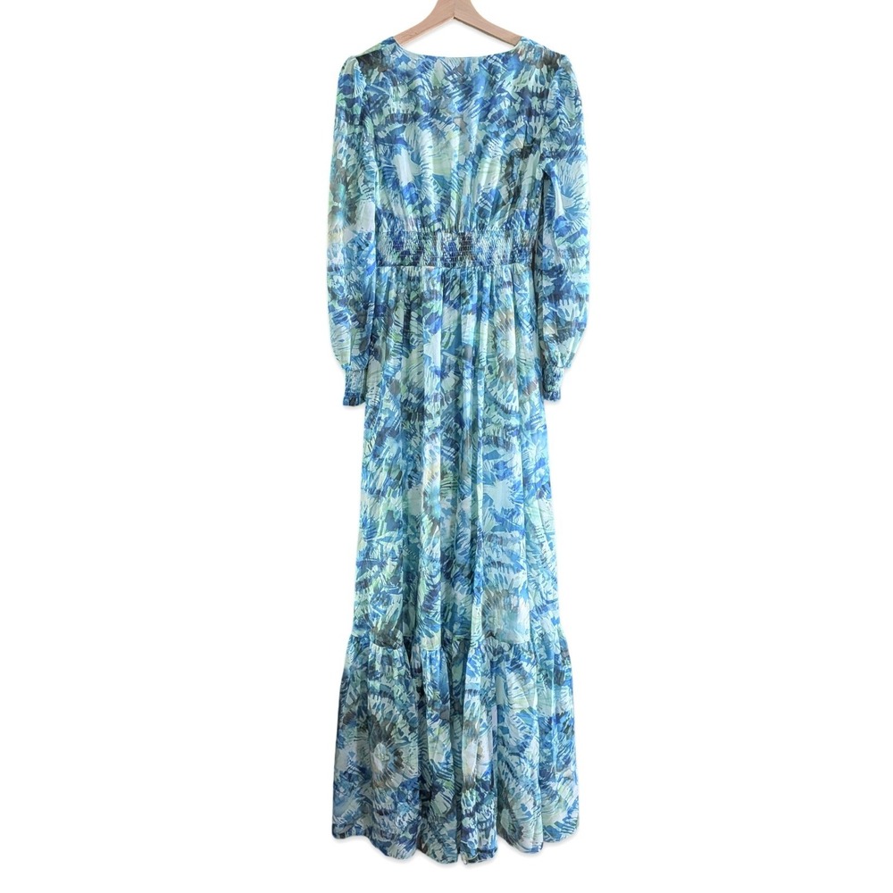 Faeriesty Blue Green Floral Maxi Dress V Neck Balloon Sleeve Whimsical Cottage S - Picture 3 of 13